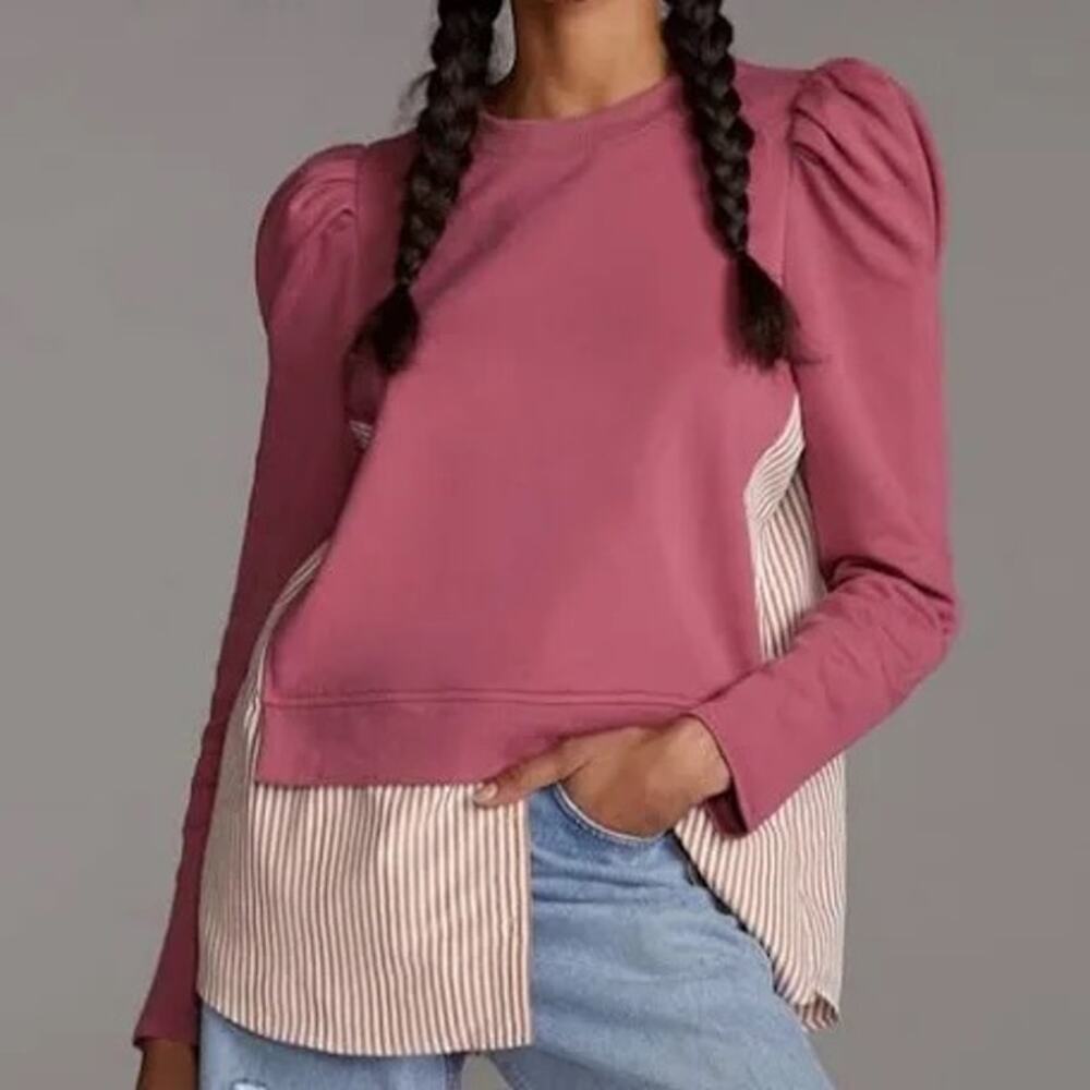 Anthropologie Maeve Puff Sleeve Layered Tunic Sweatshirt XXS